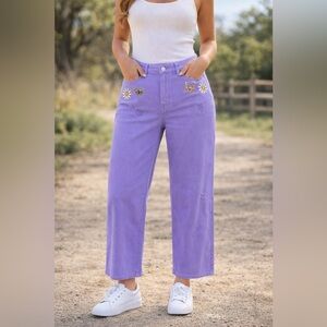 NWT American Bazi Spring Patch Purple Wide Leg Baggy Jeans Sz 11